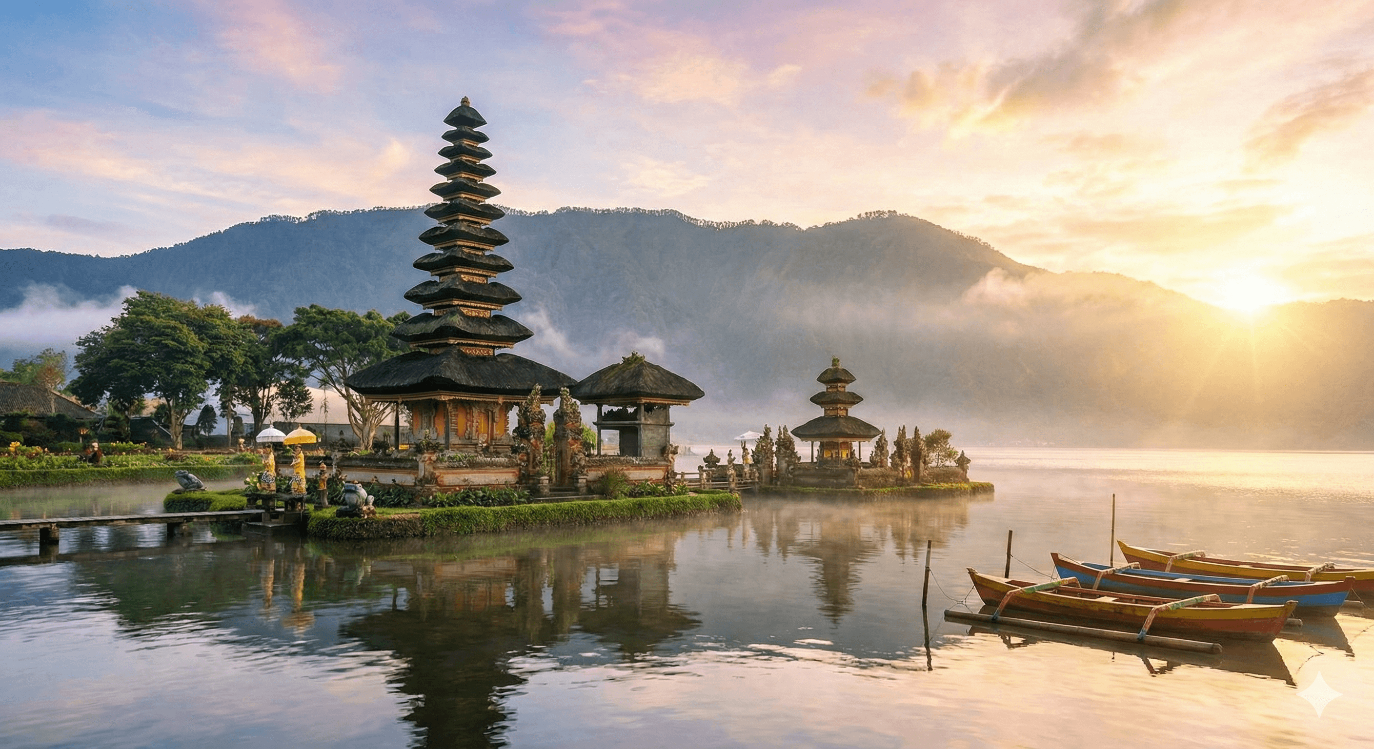 Pemandangan Pura Ulun Danu Beratan yang Ikonik di Pagi Hari